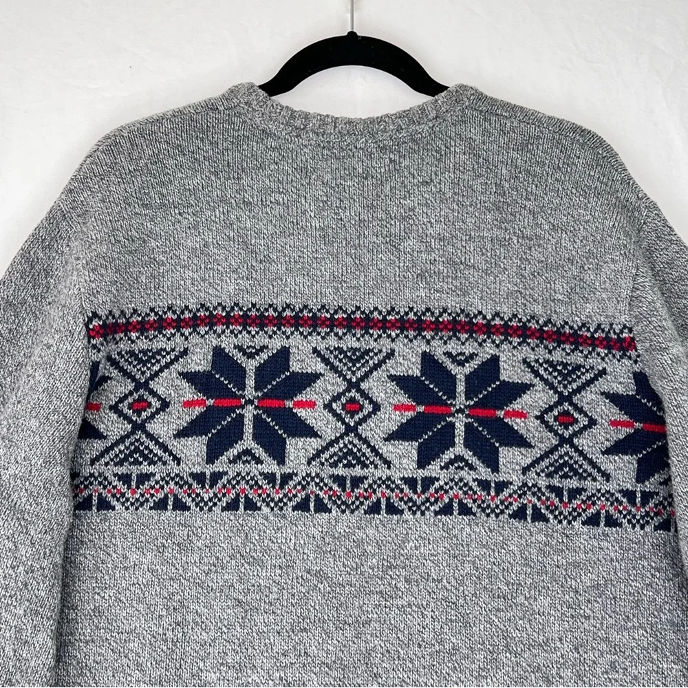 Eddie Bauer Knit Sweater Fair Isle Wool Acrylic Blend Mens Size Tall XL Gray